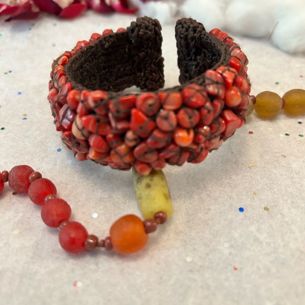 Vibrant red gems cuff bracelet